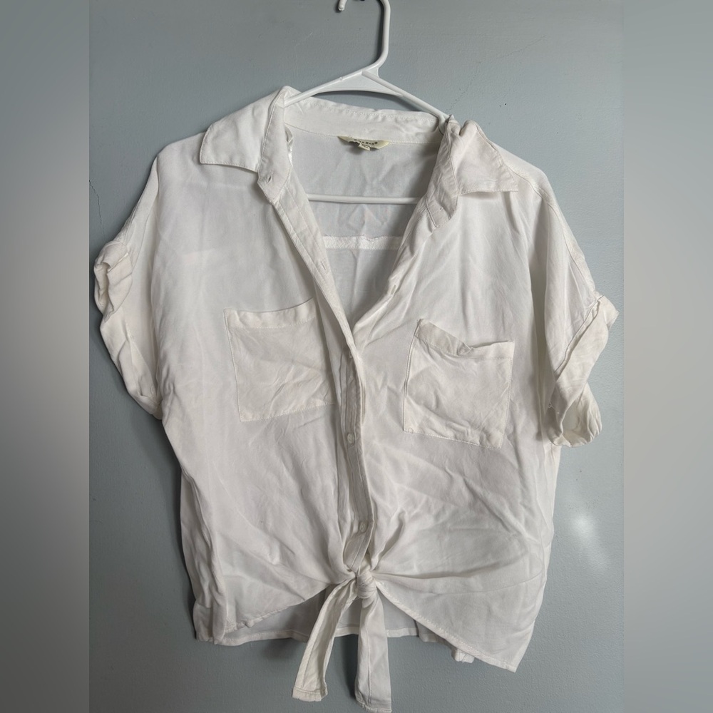 White Tie-Front Blouse